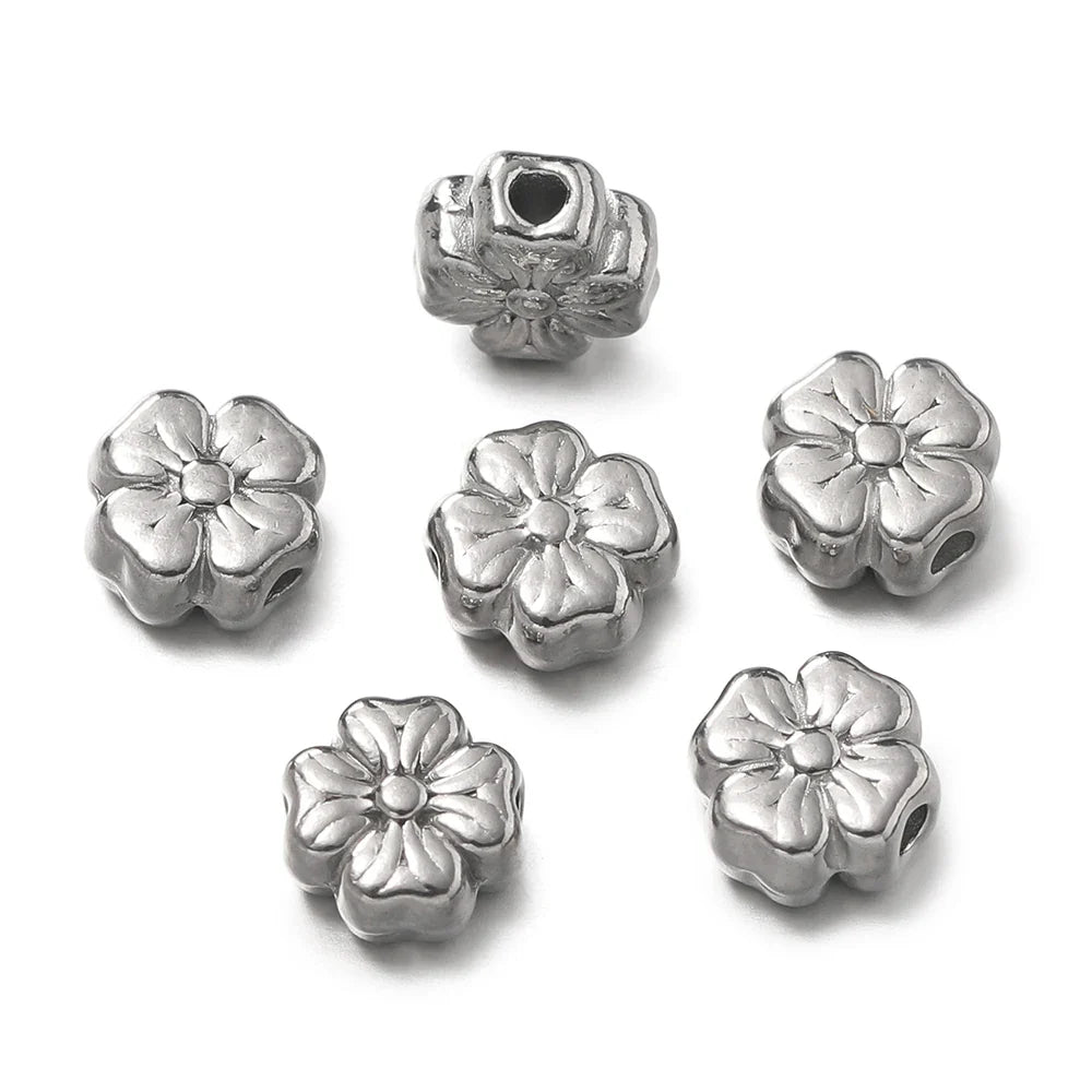 10Pcs/Pack Stainless Steel Various Shape Gold Steel Color Texture Spacer Beads for DIY Bracelet Jewelry Making Accessories Vera Lux