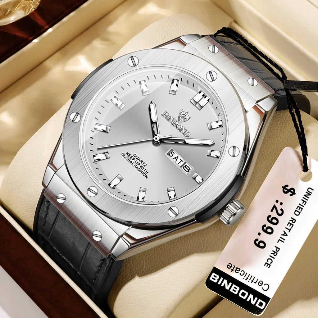 Man New Casual Business Leather Clock Men Luxury Watch Automatic Watches Mens Top Fashion Quartz Wristwatches Relojes De Hombre Vera Lux