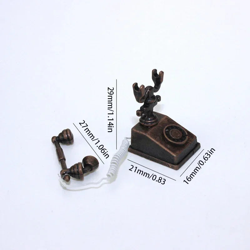 1:12 Home Decor Figurines Alloy Vintage Rotary Telephone Mini Retro Phone Model Miniature Phone Dollhouse Baby House Accessories Perfecsy