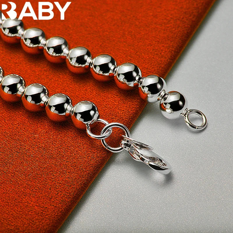 URBABY 925 Sterling Silver Smooth Beads Chain Heart Pendant Bracelet For Woman Wedding Party Fashion Jewelry Gift Vera Lux