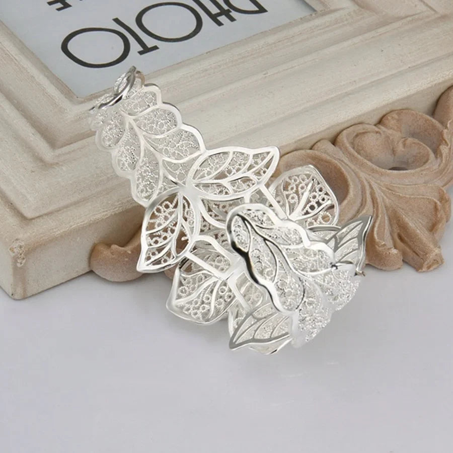 925 Sterling Silver jewelry bangle Hot engagement  exquisite retro charm hollow big women lady flowers openings bracelet Vera Lux