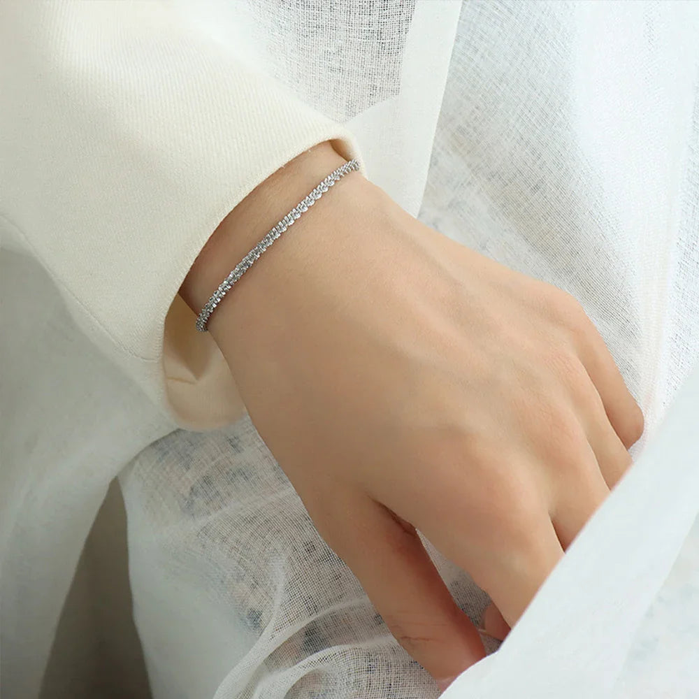 Stainless Steel Chain Bracelet for Women Silver Color Fashion Simple Shiny Minimalist Charm Bracelet Wedding Party Jewelry Vera Lux