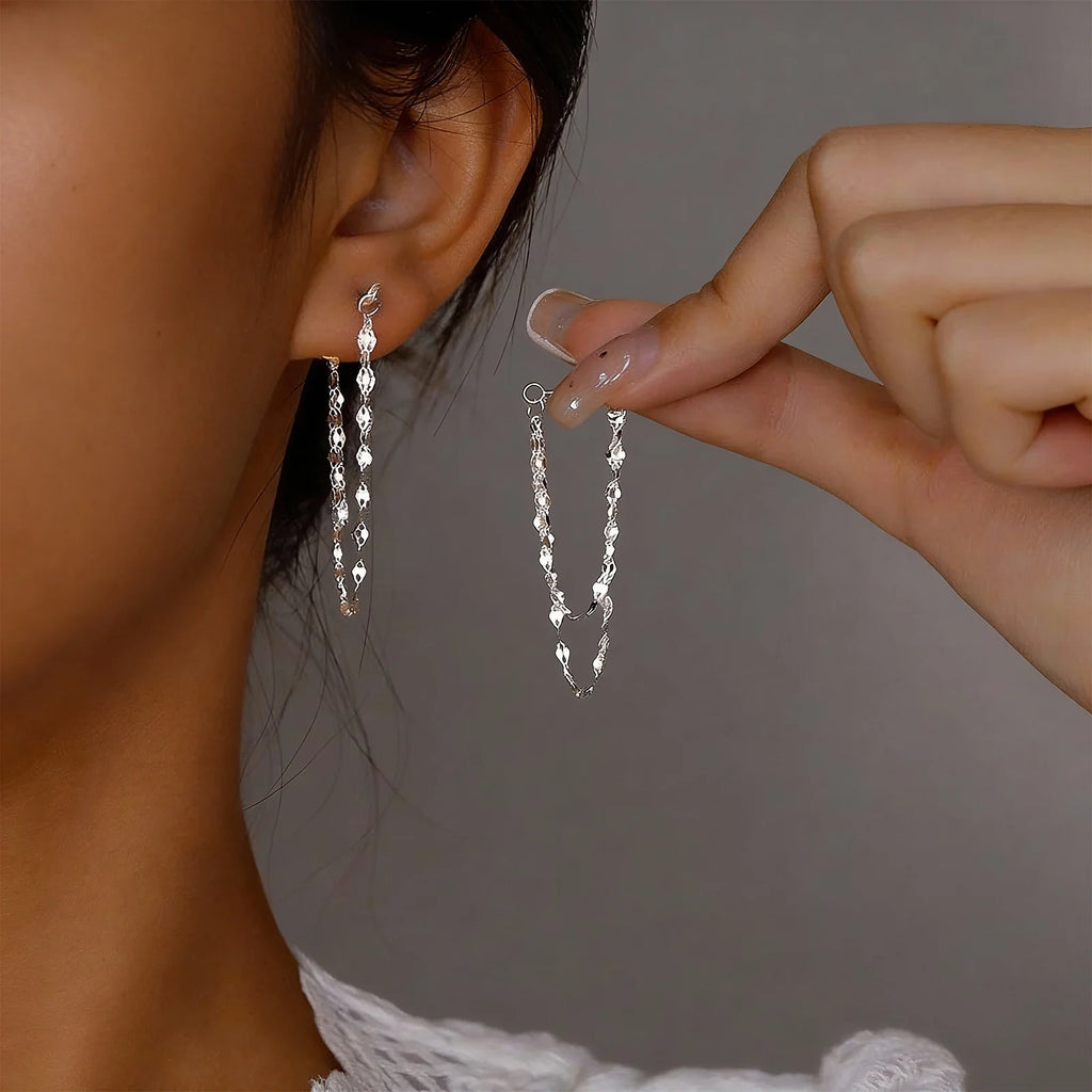 925 Silver designed earrings with double layered tassel chains at the front and back, exquisite earrings and dynamic earrings Vera Lux