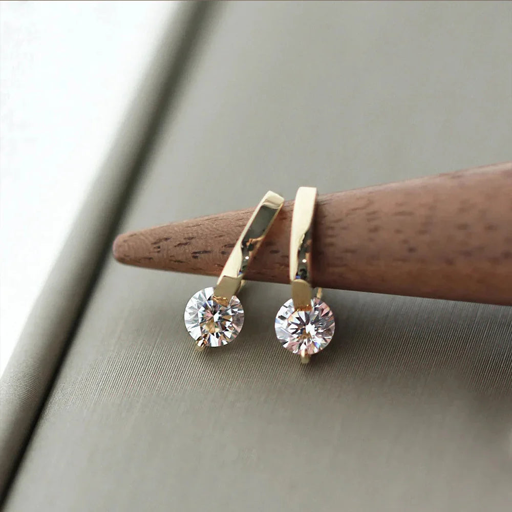 Gold Color Metal Bar Round Cubic Zirconia Stone Earrings Stud For Women Bowknot Shape CZ Post Earring Classic Sparkling Earring Vera Lux