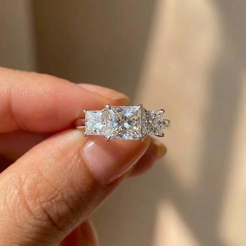 925 Sterling Silver Eternity Princess Square Cubic Zirconia Crystal Rings Women's Wedding Engagement Luxury Classic Lady Jewelry Vera Lux