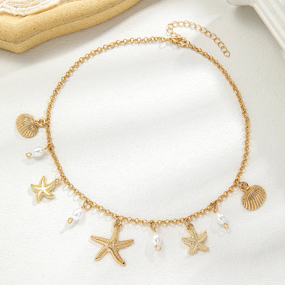 Holiday beach style starfish pendant shell imitation pearl tassel beach element alloy women's necklace Vera Lux