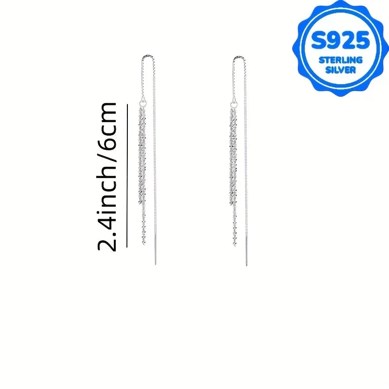 A pair of 2 pieces, women's fashionable hanging earrings, retro Bohemian style, hypoallergenic S925 silver, sparkling long ear l Vera Lux