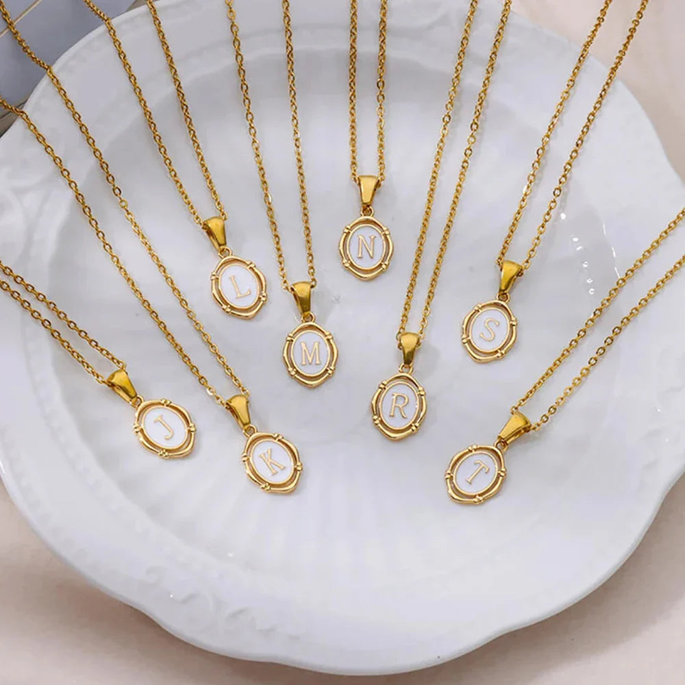A-Z Letter Initial Enamel Necklace For Women Gold Color Stainless Steel Chain Exquisite Pendant Necklace Fashion Jewelry Gift Vera Lux