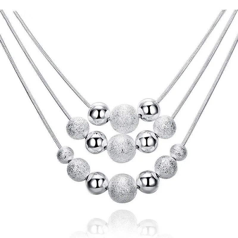 URBABY 925 Sterling Silver 18-inch Frosted Beads Pendant Earrings Necklace for Woman Fashion Jewelry Set Wedding Gift Vera Lux