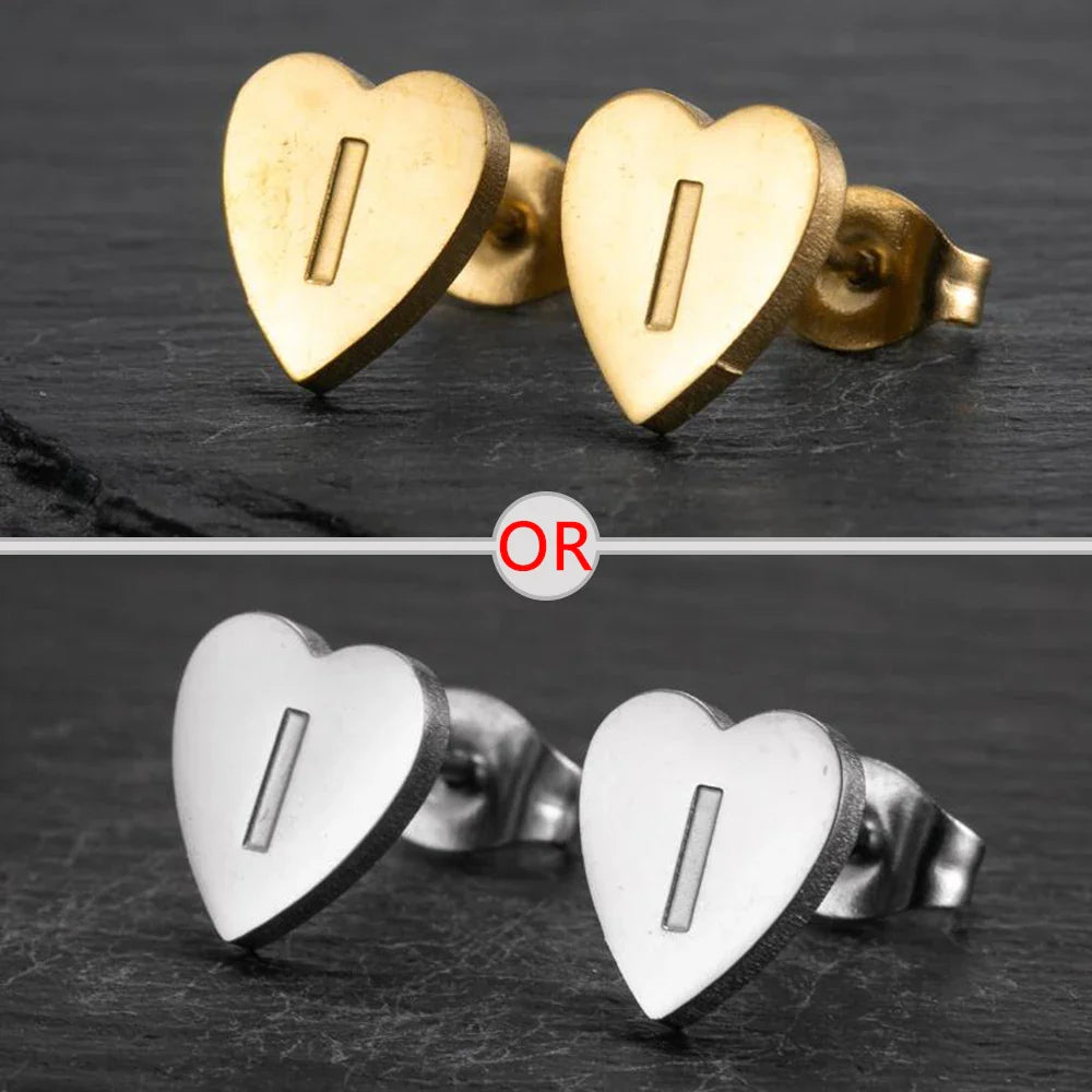 100% Stainless Steel A-Z Initial Earrings for Women Girls Personalize Letter Name Heart Stud Earring Family Jewelry Best Gifts Vera Lux