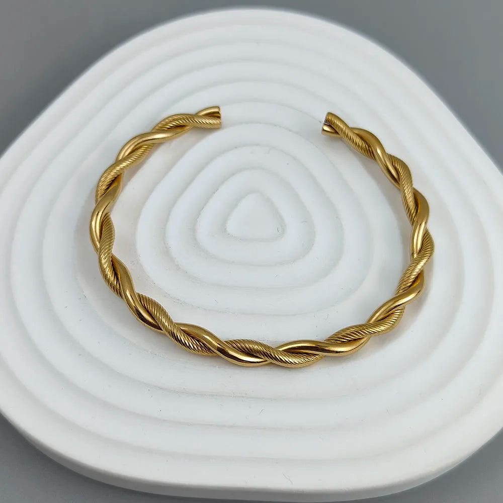 New double-layer wire-wrapped stainless steel gold-plated 18K bracelet, high-quality waterproof silver jewelry, gift for couples Vera Lux