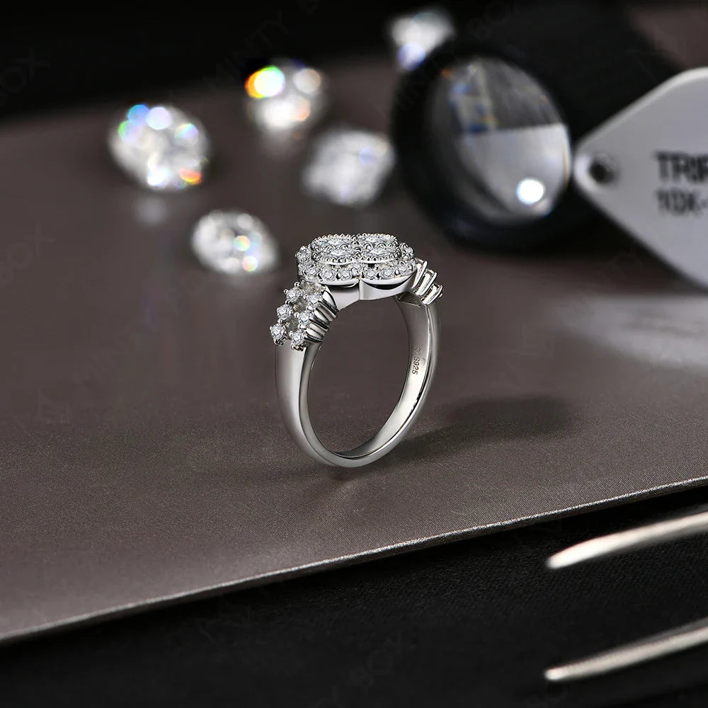 MINTYBOX Moissanite 18k White Gold Plated Diamond Ring For Women S925 Sterling Silver Engagement Wedding Fine Jewelry Four-Leaf Vera Lux