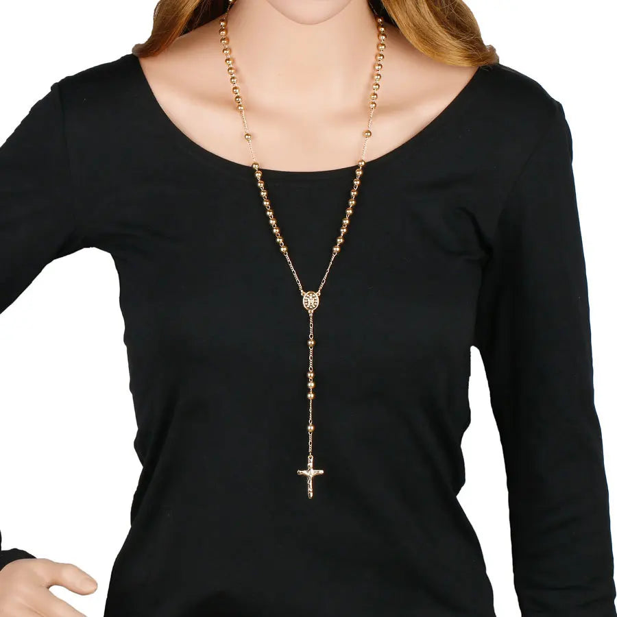 6MM Metal Beads Rosary Necklaces For Women Men Long Chain Crucifix Cross Pendant Necklace Religious Praye Jewelry Vera Lux
