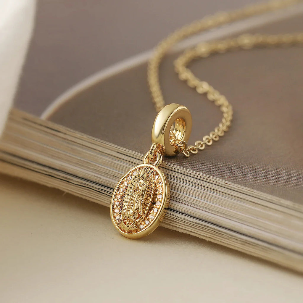 NEWBUY Trendy Gold Color Shiny AAA CZ Zircon Virgin Mary Pendant Necklaces For Women Gift Vera Lux
