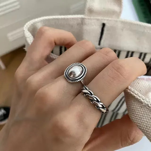 925 Sterling Silver Rings Couples Accessories INS Fashion Vintage Twist Design Round Shape Geometric Thai Silver Jewelry Vera Lux