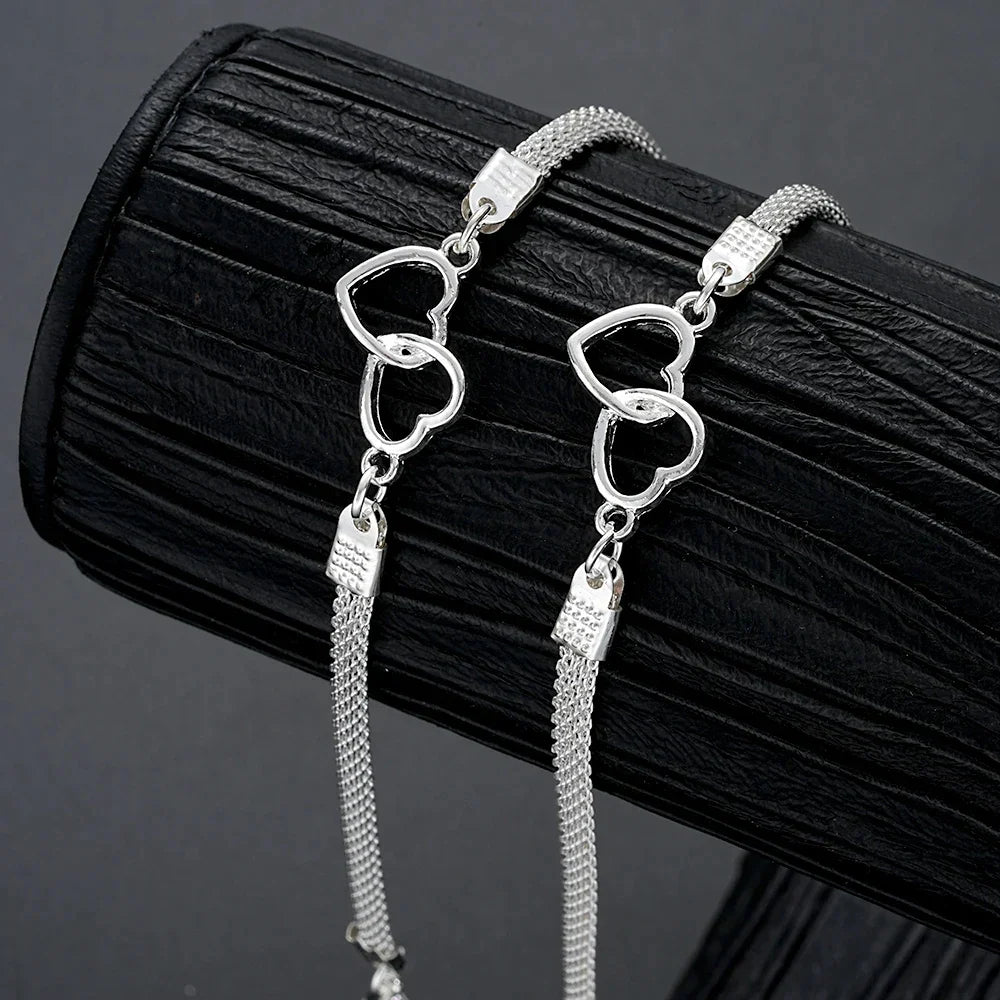 2 Pcs Set Love Heart Couple Bracelets for Women Men Silver Color Double Layer Matching Chain Bracelet Lover Jewelry Gift Vera Lux