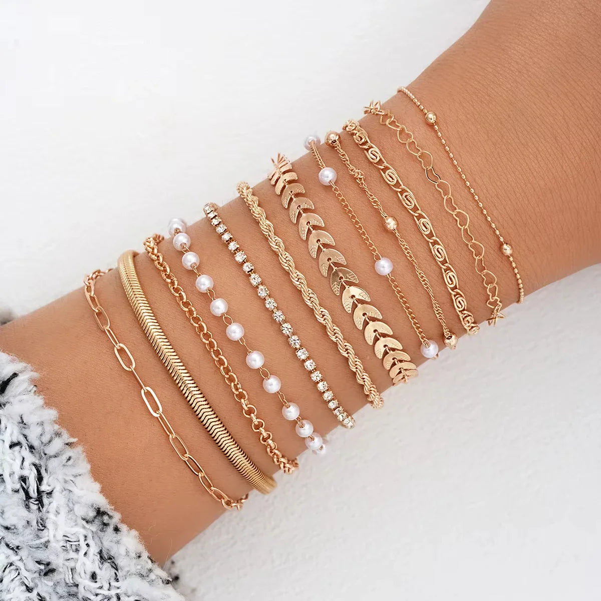 13Pcs/Set Stainless Steel Bracelet for Women, Silver Gold Color Multi Style Combination Chain, Waterproof Exquisite Jewelry Gift Vera Lux