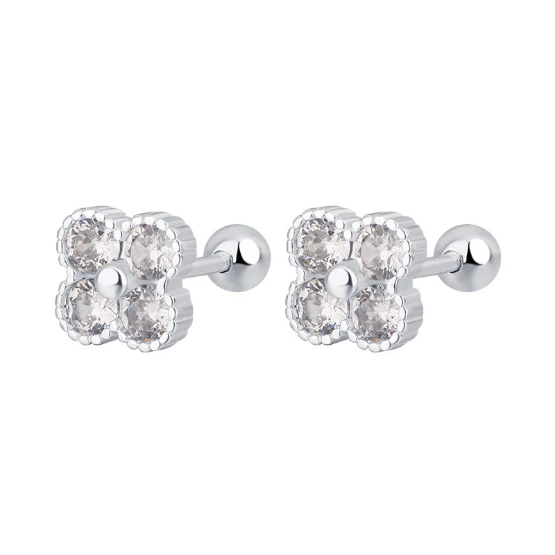 925 Sterling Silver Four Round Zircon Small Piercing Stud Earrings For Women Luxury Elegant Fine Jewelry Accessories Jewellery Vera Lux