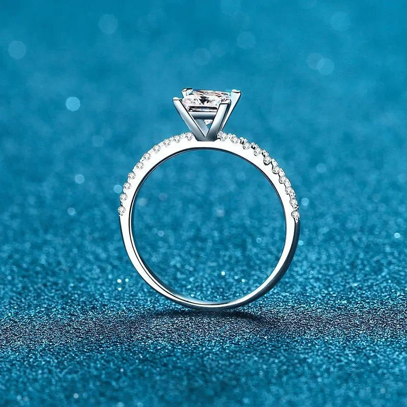 NeeTim 1ct 2ct Princess Moissanite Engagement Ring for Women D VVS1 Diamond Proposal Bridal Rings Sterling Silver Wedding Band Vera Lux