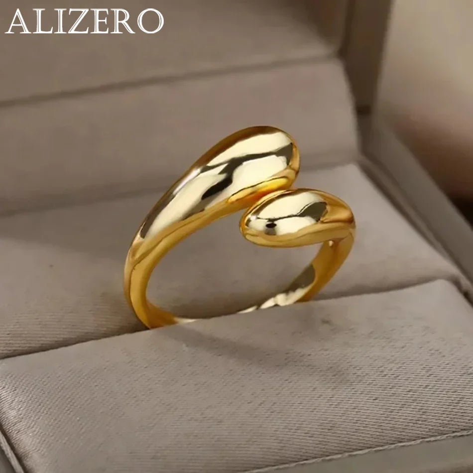 925 Sterling Silver Smooth Water Drop Rings For Woman 18K Gold Open Ring Wedding Couple Rings Aesthetic Jewelry Gift Vera Lux