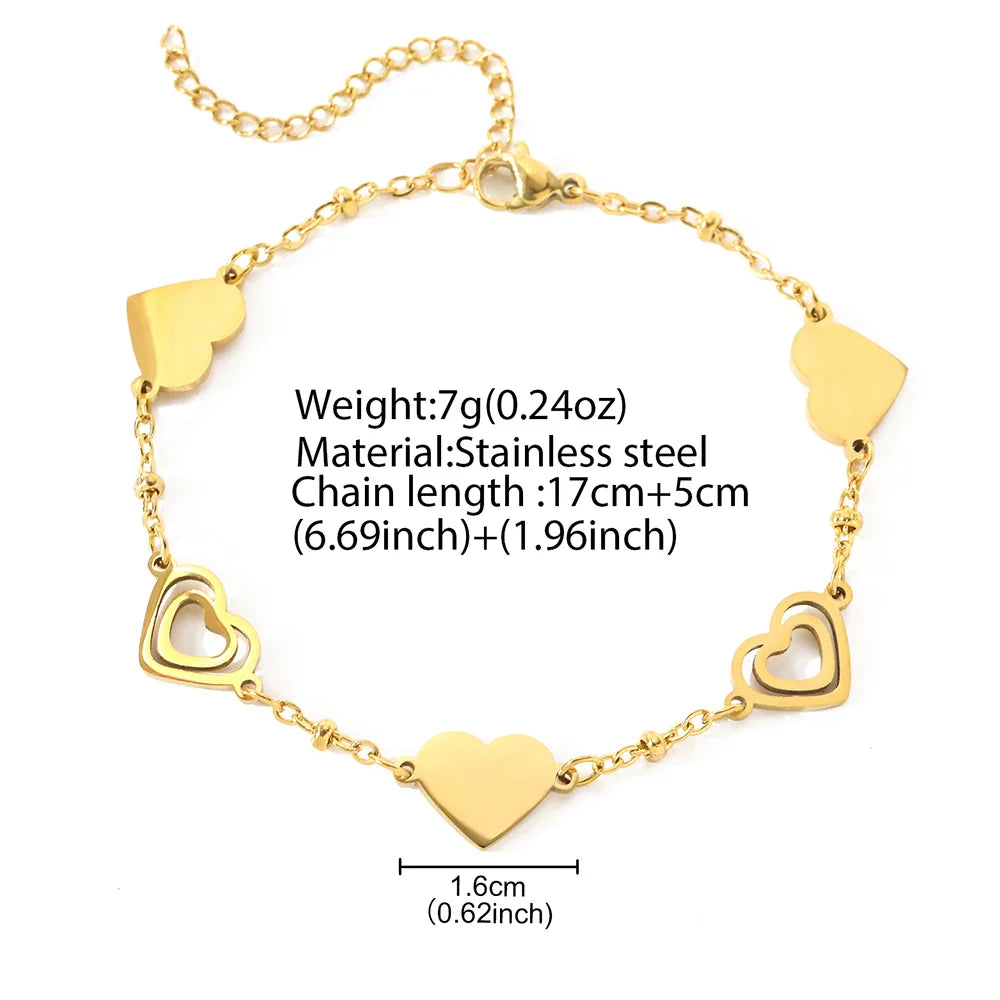 Stainless Steel Bracelets Fresh Double Heart Design Openwork Carving Noble Bracelets For Women Jewelry  Luxuries Banquet Gifts Vera Lux