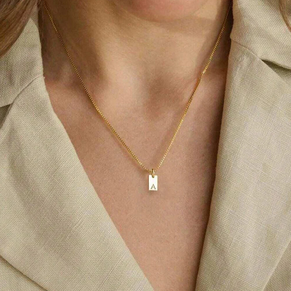 Initial Necklace Engraved A-Z Alphabet Charm Necklace Box Chain Stainless Steel Women's Minimalism Jewelry Gift Wholesale Vera Lux