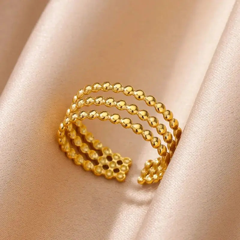 Cute Multilayered Beads Chain Ring For Women Stainless Steel Gold Color Minimalist Finger Ring 2024 Trend Wedding Jewelry Gift Vera Lux