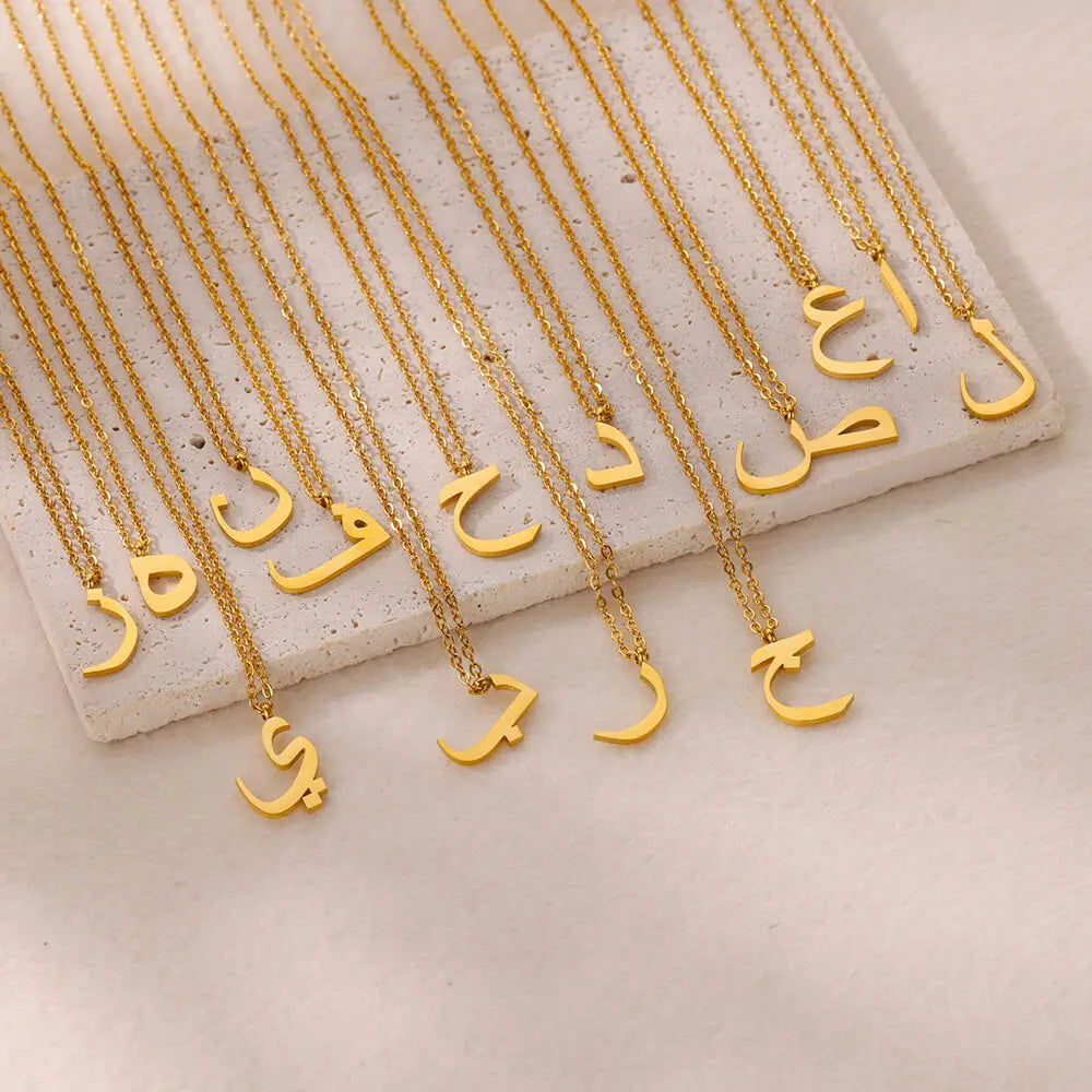 Arabic Letter Name Pendant Necklace For Women Stainless Steel Inital Chain Choker Collar Necklace 2024 Wedding Jewelry bijoux Vera Lux