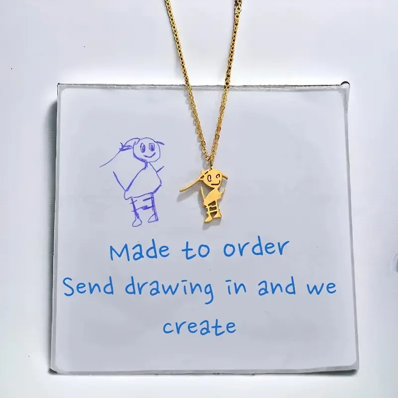 Custom Logo Picture Pendant Necklace For Women Girl Stainless Steel Birthday Gift Children's Drawing Photo Personalized Jewelry Vera Lux