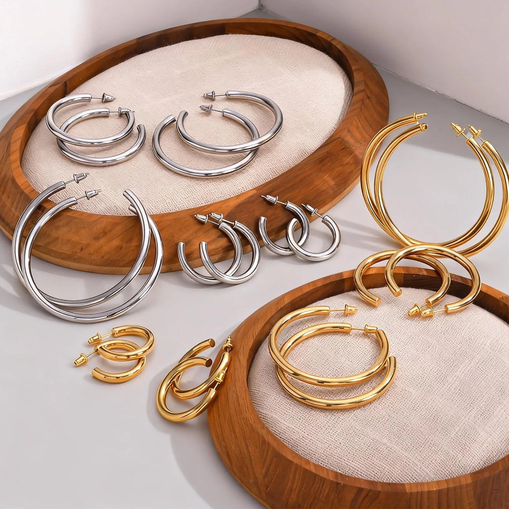 Waterproof Chunky Circle Hoop Earrings For Women, Gold Plated Stainless Steel Loop Earring 25/42/50/63mm Vera Lux