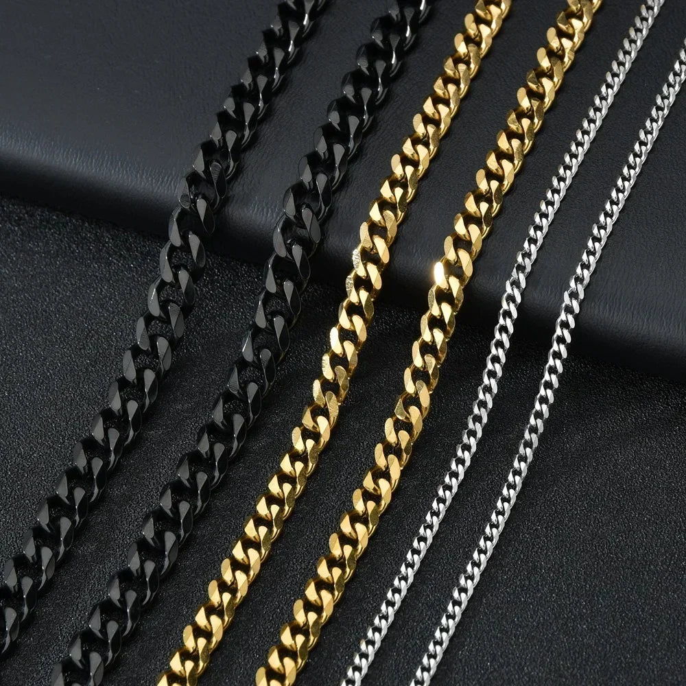 3.5-7MM Stainless Steel Necklaces For Men Punk Gold Color Cuban Link Chain Women Hip Hop Fashion Jewelry Accessories 45-70CM Vera Lux