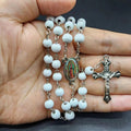 White Wooden Rosary Necklace For Women Crucifix Cross Pendant Long Chain Necklace Men  Religious Catholic Prayer Jewelry Vera Lux