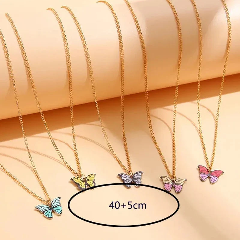 5 Pcs Fashion Boho Colorful Butterfly Necklaces Set for Women Korea Style Pendant Necklace Cute Jewelry Gift Wholesale 2024 New Vera Lux