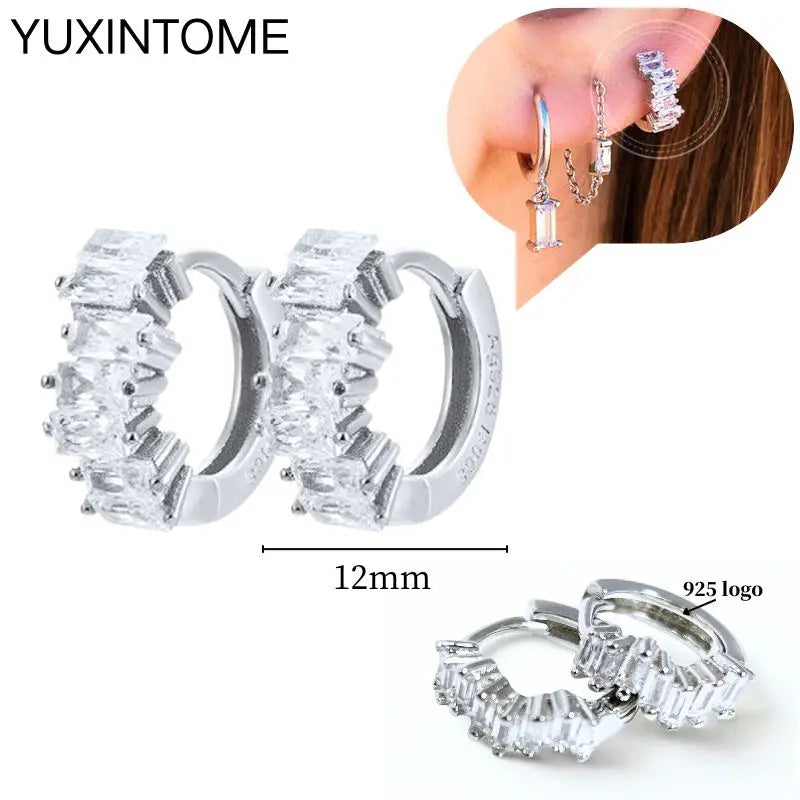 925 Sterling Silver Ear Needle Fashion Hoop Earrings White Crystal Luxury Women's Silver Earrings Wedding Women's Jewelry Gift Vera Lux
