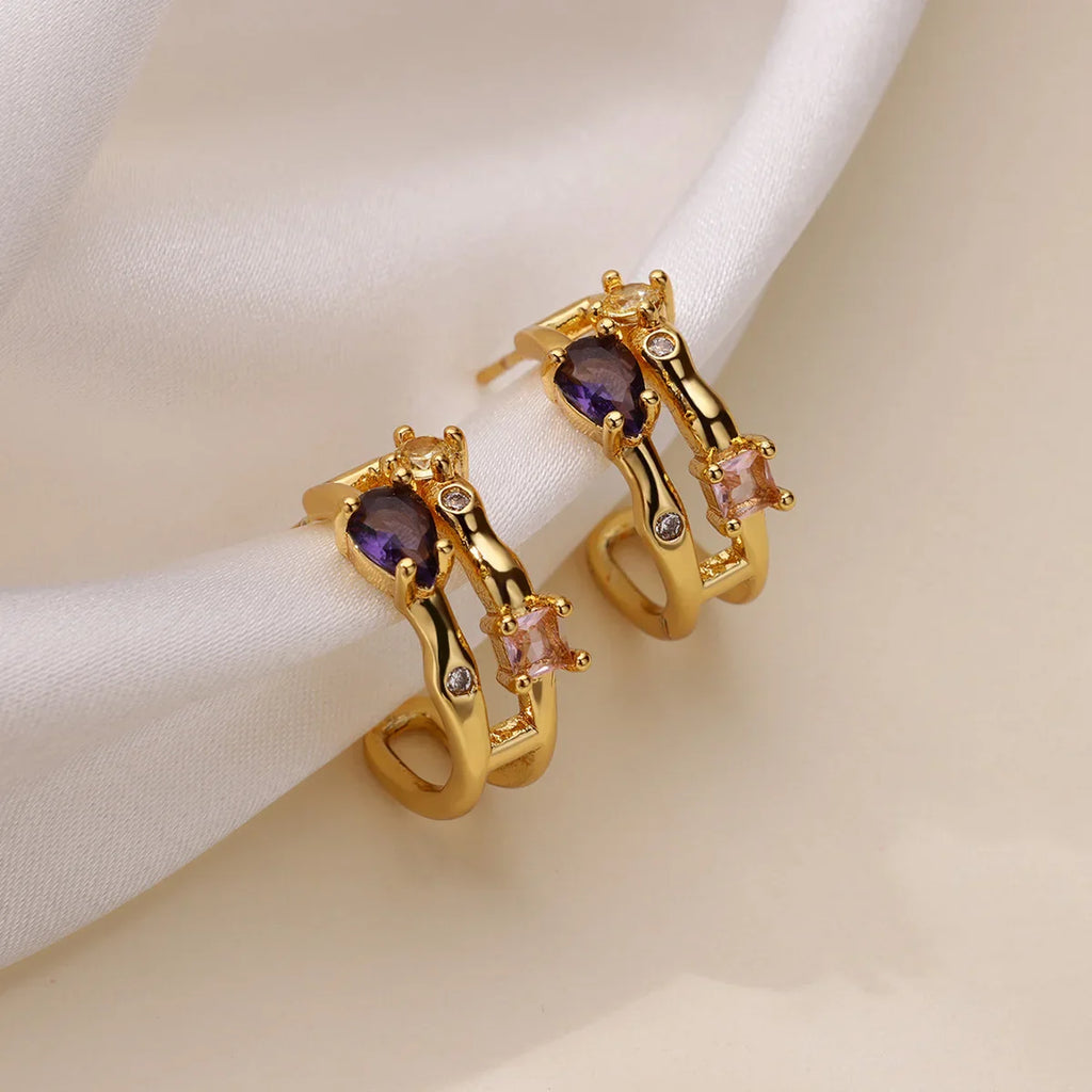 Zircon Geometric Hoop Earrings for Women Stainless Steel Gold Color Piercing Earring 2025 New Fashion Wedding Couple Jewelry Vera Lux
