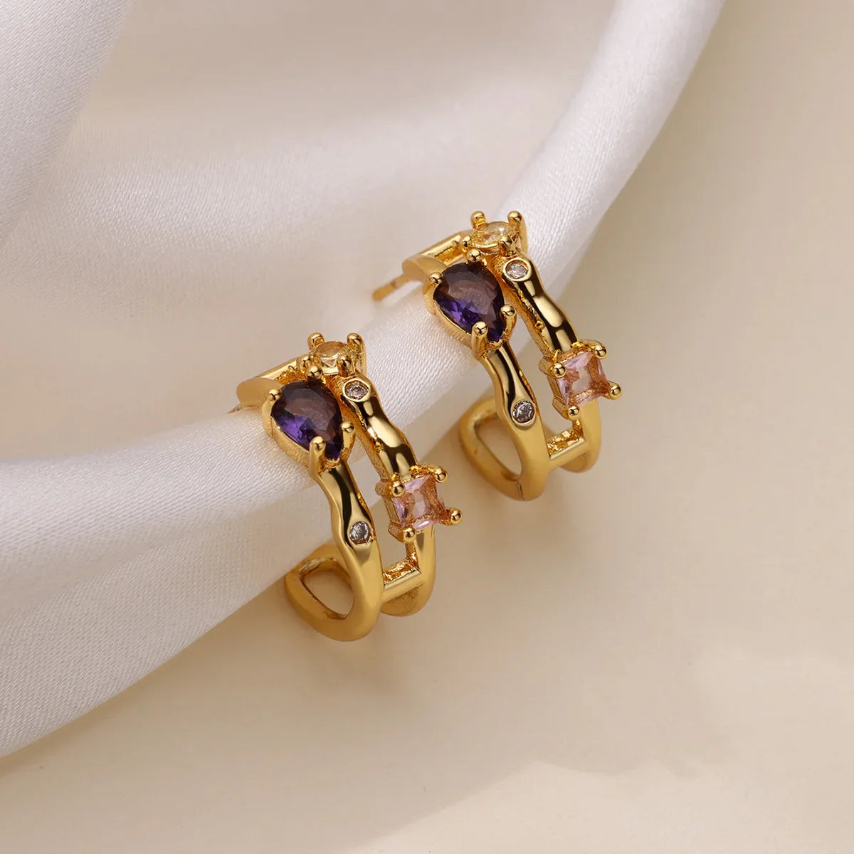 Zircon Geometric Hoop Earrings for Women Stainless Steel Gold Color Piercing Earring 2025 New Fashion Wedding Couple Jewelry Vera Lux