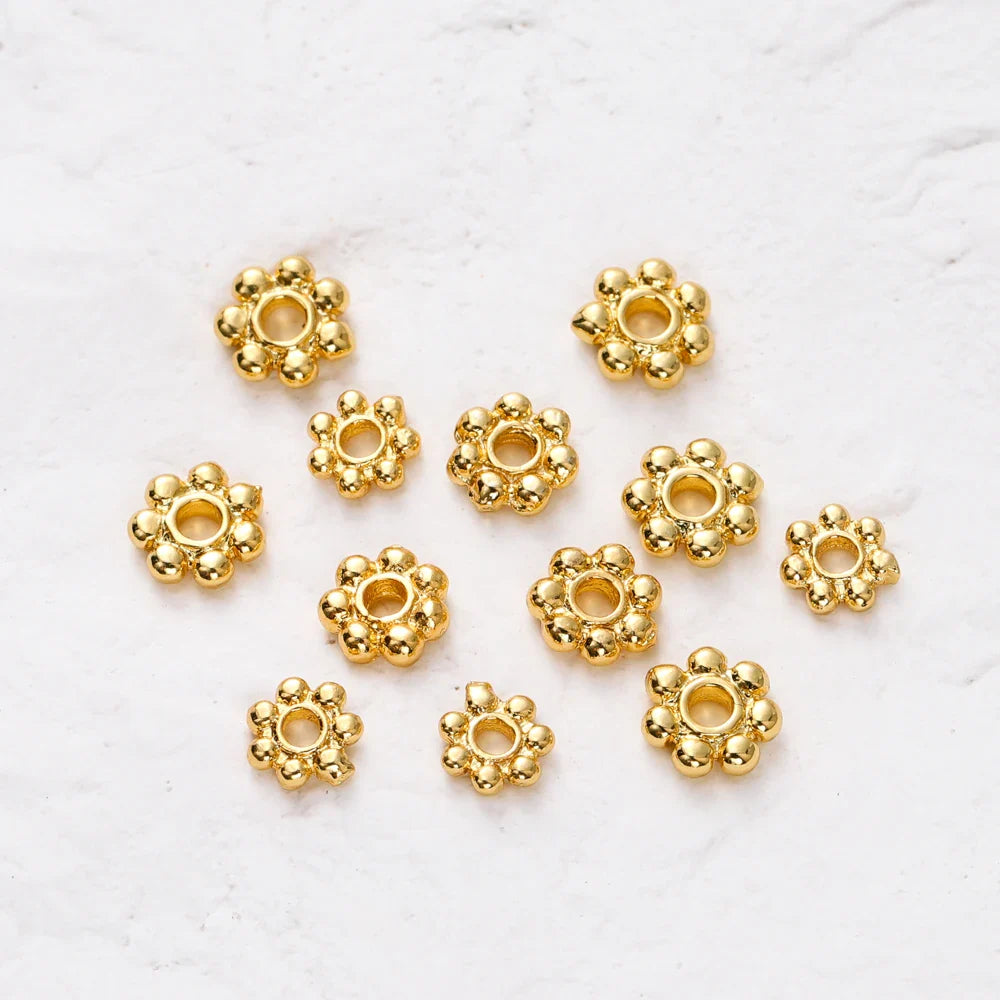 20pcs 14K 18K Gold Color Daisy Spacer Beads Mini Brass Spacer Beads Charms Pendants for DIY Bracelet Necklace Jewelry Making Vera Lux