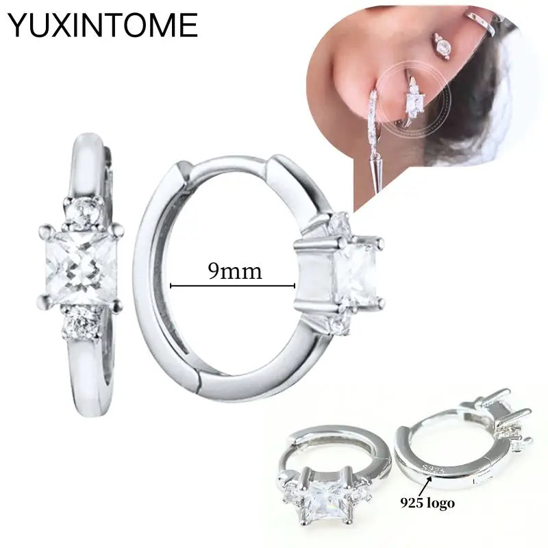 925 Sterling Silver Ear Needle Fashion Hoop Earrings White Crystal Luxury Women's Silver Earrings Wedding Women's Jewelry Gift Vera Lux