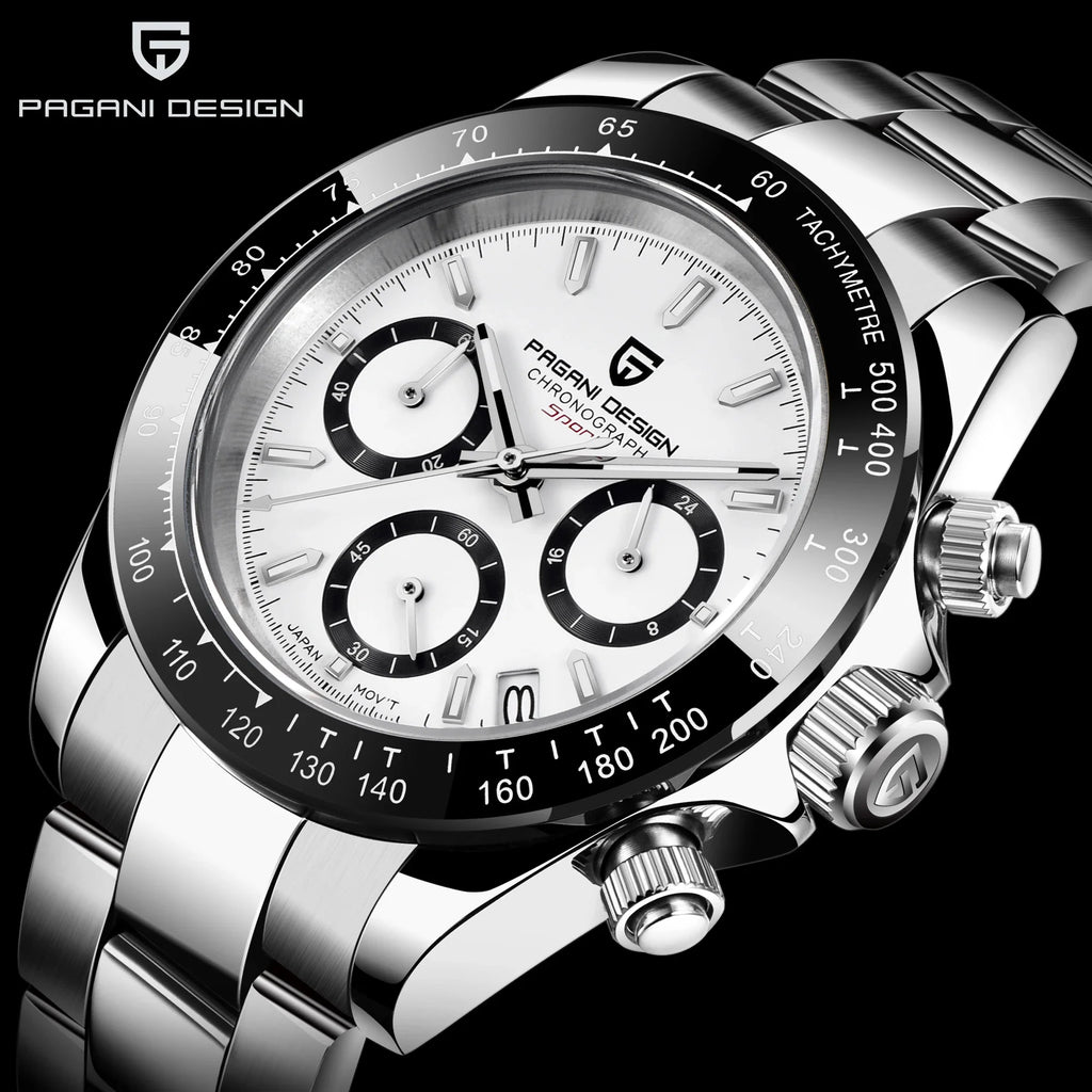 PAGANI DESIGN New Ceramic Bezel Men Quartz Wristwatches Luxurys Sapphire Glass Chronograph 100m Waterproof Stainless Watches Men Vera Lux