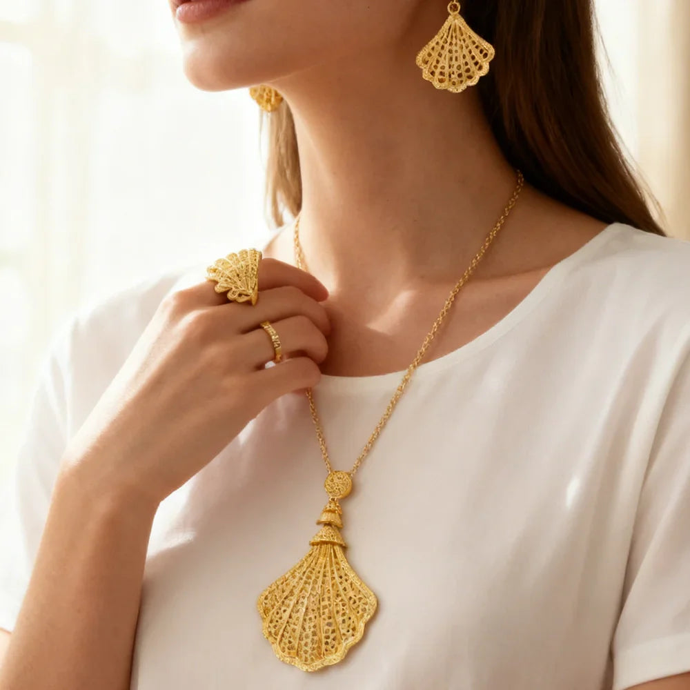 24k gold color party necklace earrings rings set luxury gold jewelry sets for woman wedding party Accessories Vera Lux