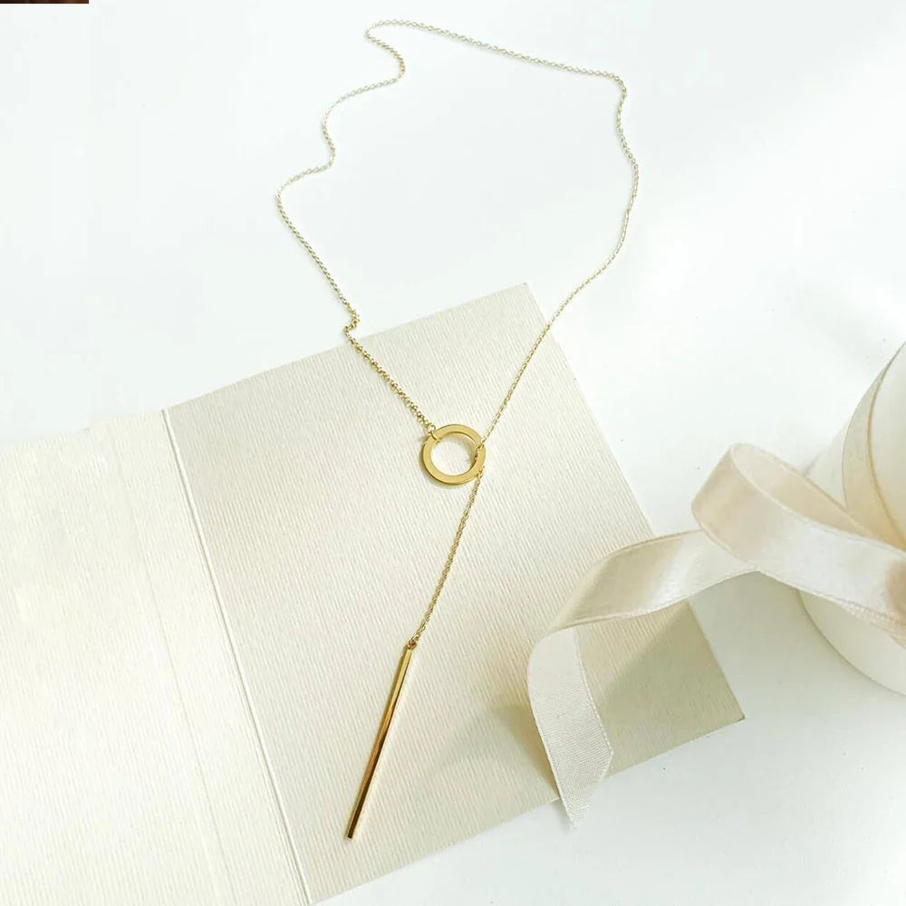 Minimalist Round Stick Pendant Necklace for Women Pearl Clavicle Necklace Leaves Long Chain Fashion Jewelry Statement Girl Gift Vera Lux