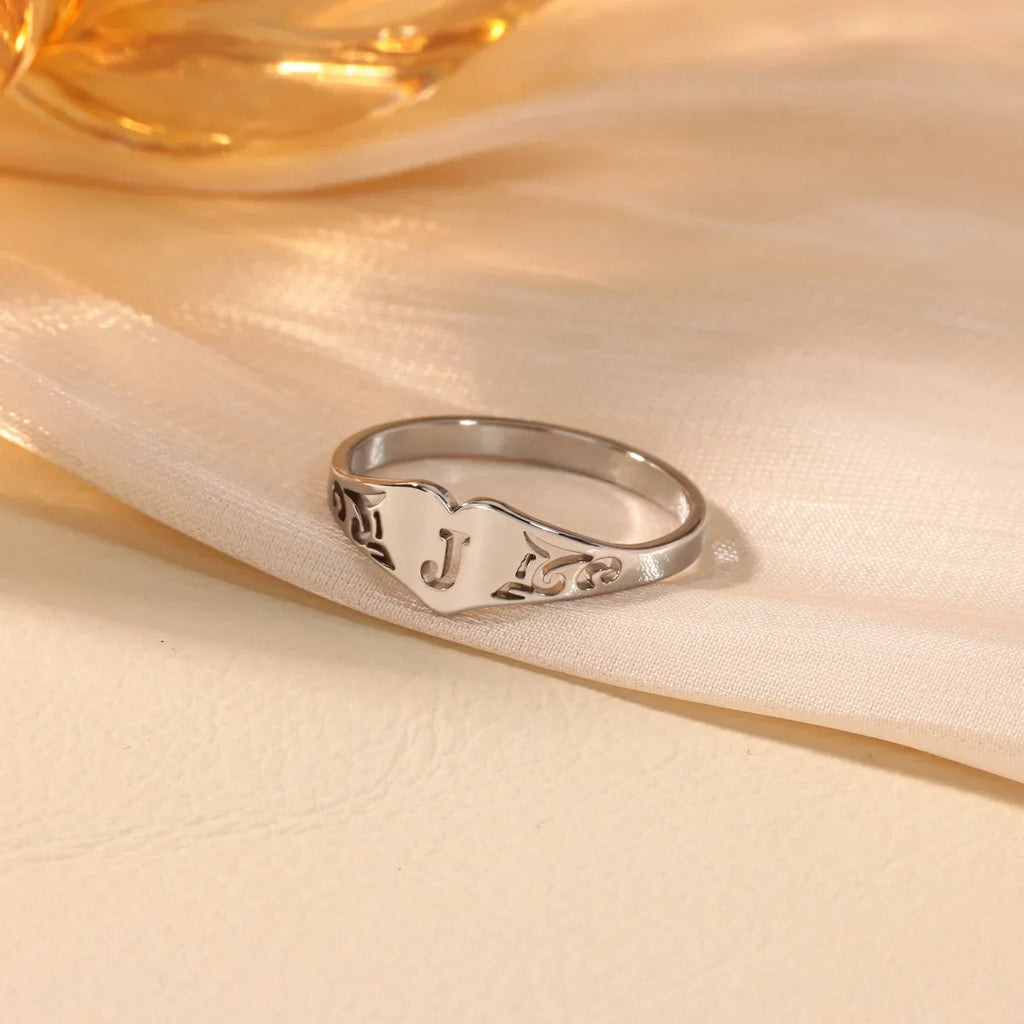 Stainless Steel A-Z Letter Heart Rings For Women Silver Color Hollow Initial Letter Ring Aesthetic Wedding Jewelry Gift Vera Lux