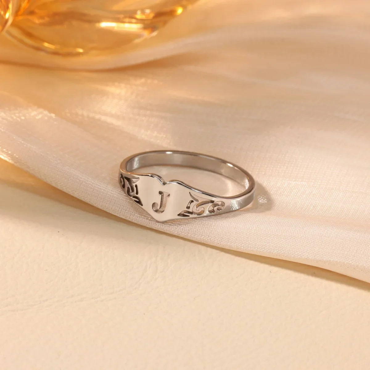 Stainless Steel A-Z Letter Heart Rings For Women Silver Color Hollow Initial Letter Ring Aesthetic Wedding Jewelry Gift Vera Lux