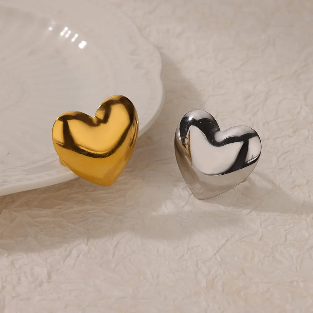 Big Heart Rings for Women Classic Stainless Steel Gold Color Finger Ring Trend Band Couple Wedding Jewelry Accessories anillos Vera Lux