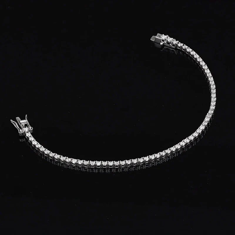 NeeTim 2mm D Color Moissanite Tennis Bracelet 925 Sterling Silver with White Gold Plated Bracelets for Women Pass Diamond Tester Vera Lux