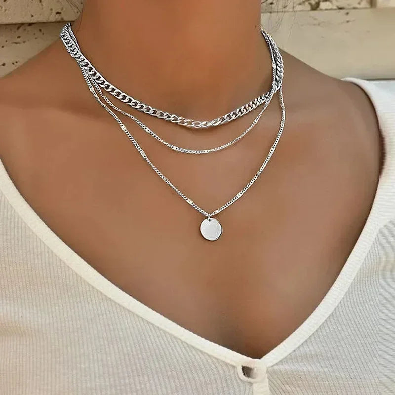 Multilayer Pendant Necklace on Neck Chain Women Crystal Zircon Heart Star Charm Layered Necklace Vintage Female Neck Jewelry Hot Femstylo