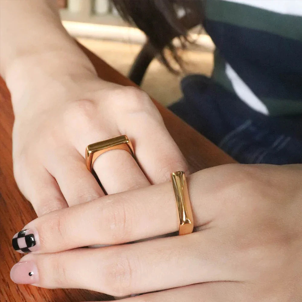 SUNIBI Stainless Steel Ring for Women 5mm Gold Color Custom Lover Couple Rings Gift Fashion Jewelry Wholesale/Dropshipping Vera Lux