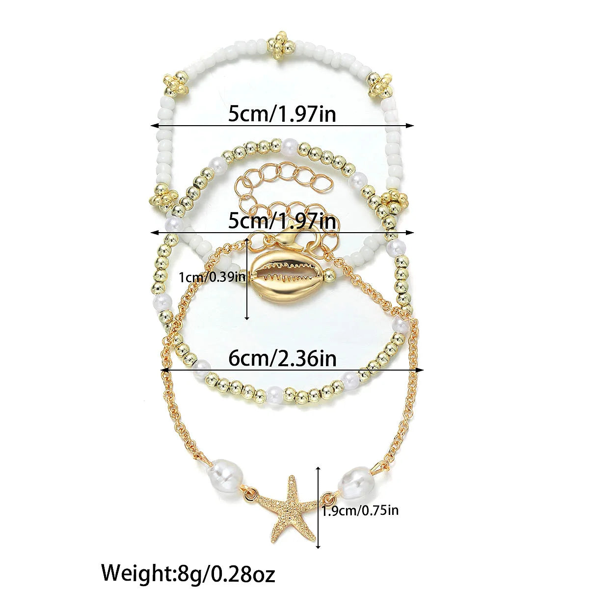 3Pcs Summer Shell Bracelet Set For Women Bohemia Starfish Charm Pearl Seed Beads Chain Bangle Female Beach Vacation Jewelry Gift Vera Lux