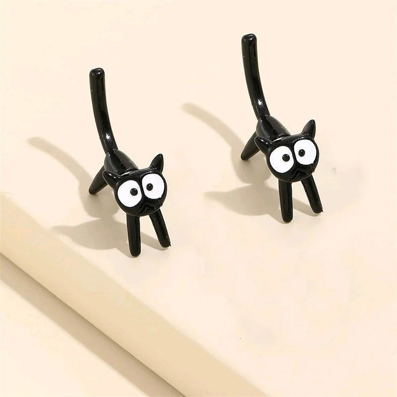 Black Color Cat Design Earrings Stud Trendy Ins Girls Cute Women Earring Animal Design Black Painting Vera Lux