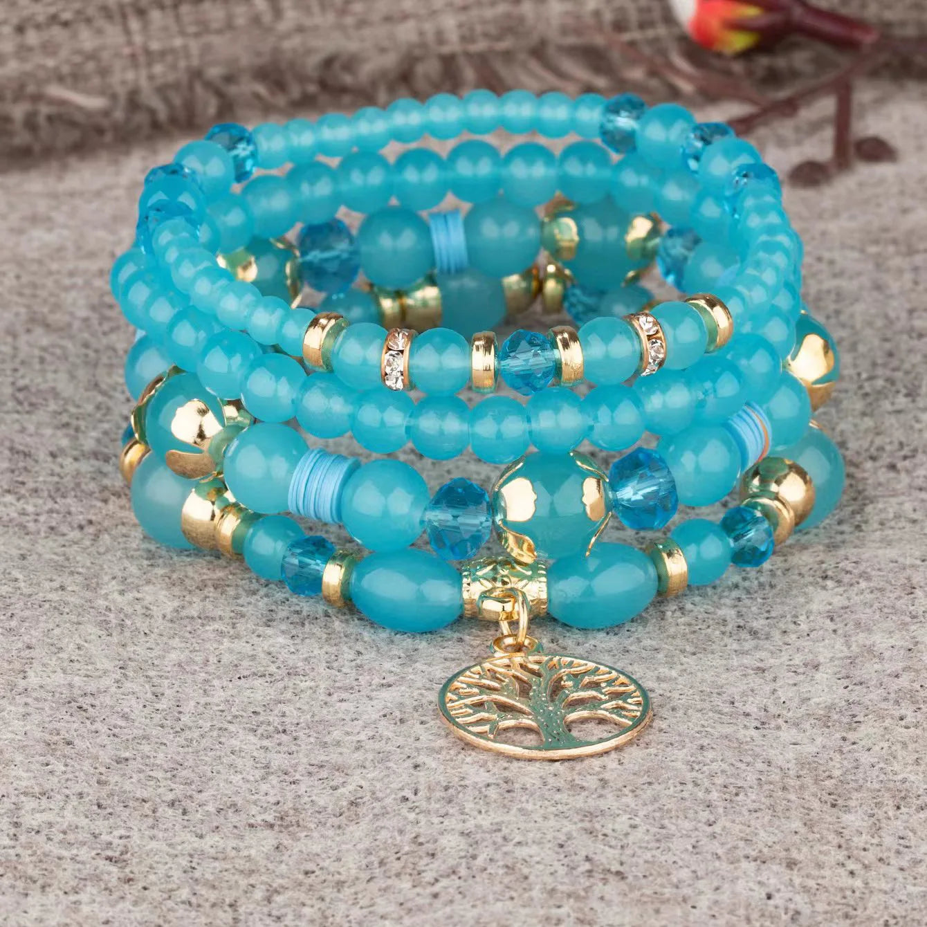 4Pcs Tree Of Life Charm Bracelet Set For Women Handmade Acrylic Beads Chain Bangle Female Boho Jewelry Accessories Vera Lux